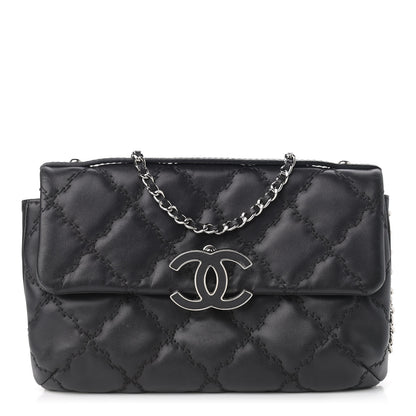 Chanel Calfskin Quilted Double Stitch Hamptons Clutch with Chain Black 1 of 10