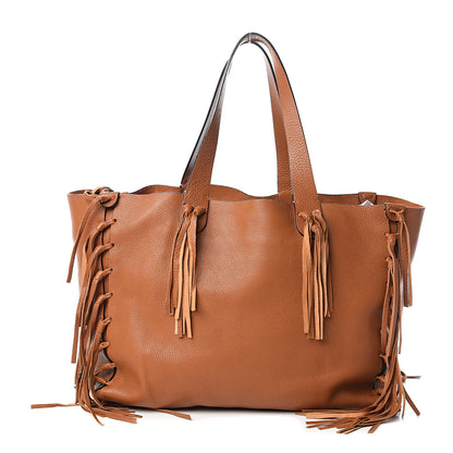 Valentino Garavani Grained Calfskin C-Rockee Fringe Tote Light Cuir 1 of 13