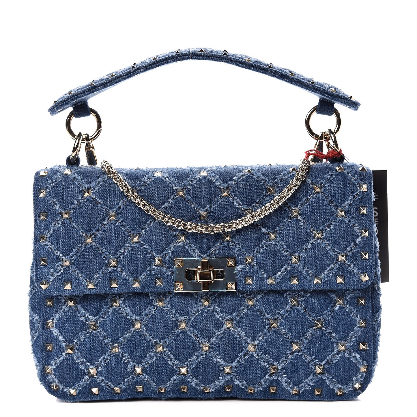 Denim Medium Rockstud Spike Shoulder Bag Denim