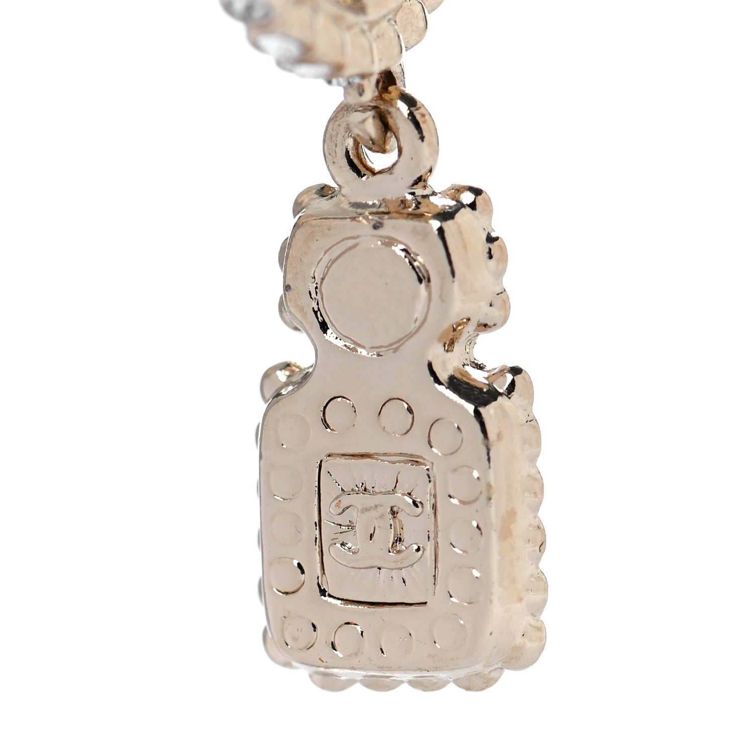 Chanel Crystal Pearl CC Perfume Bottle Drop Hoop Earrings Gold 4 of 6