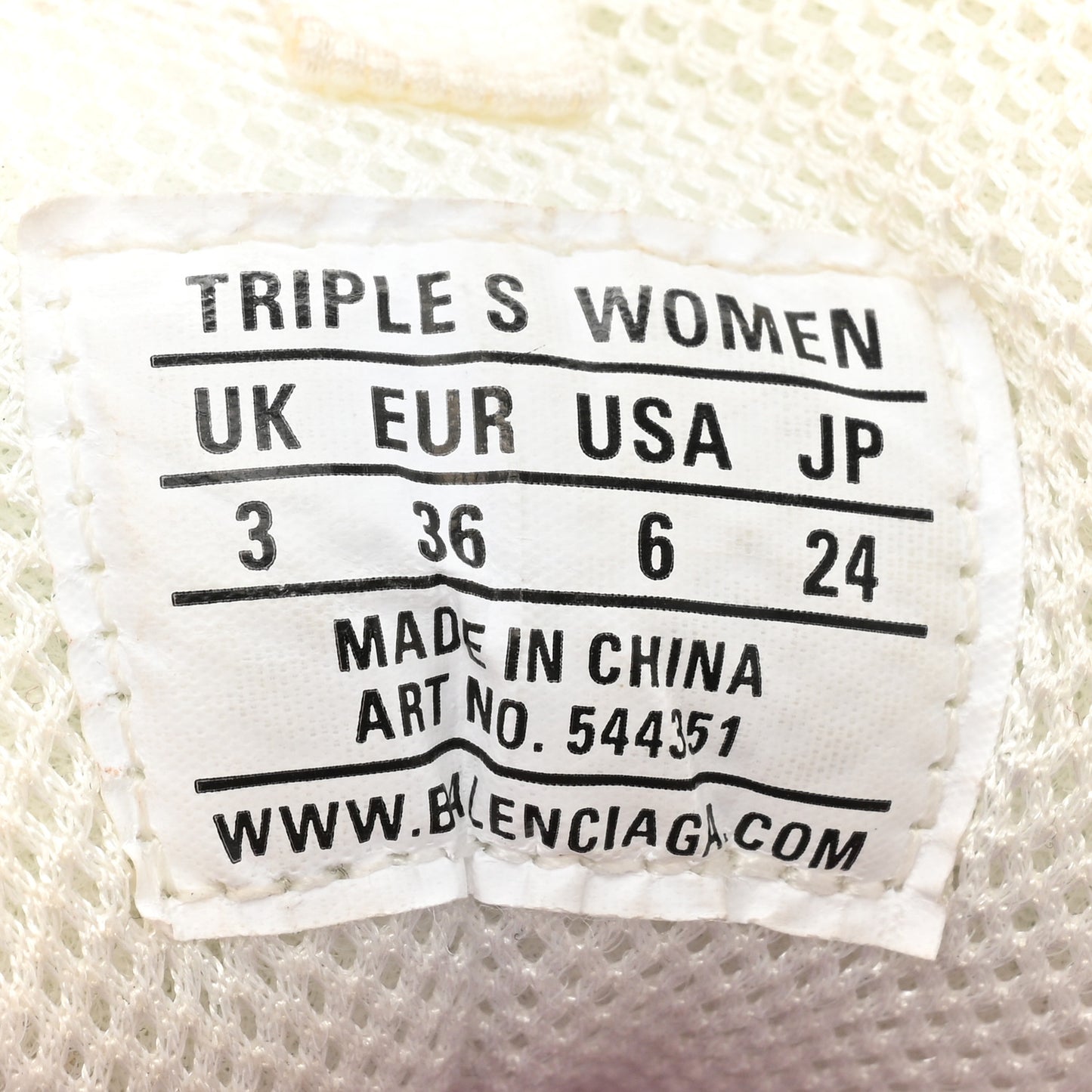 Fabric Mesh Clear Sole Womens Triple S Sneakers 36 White Pink