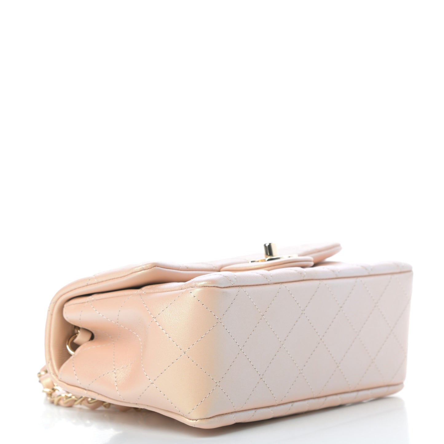 Iridescent Calfskin Quilted Mini Rectangular Flap Beige