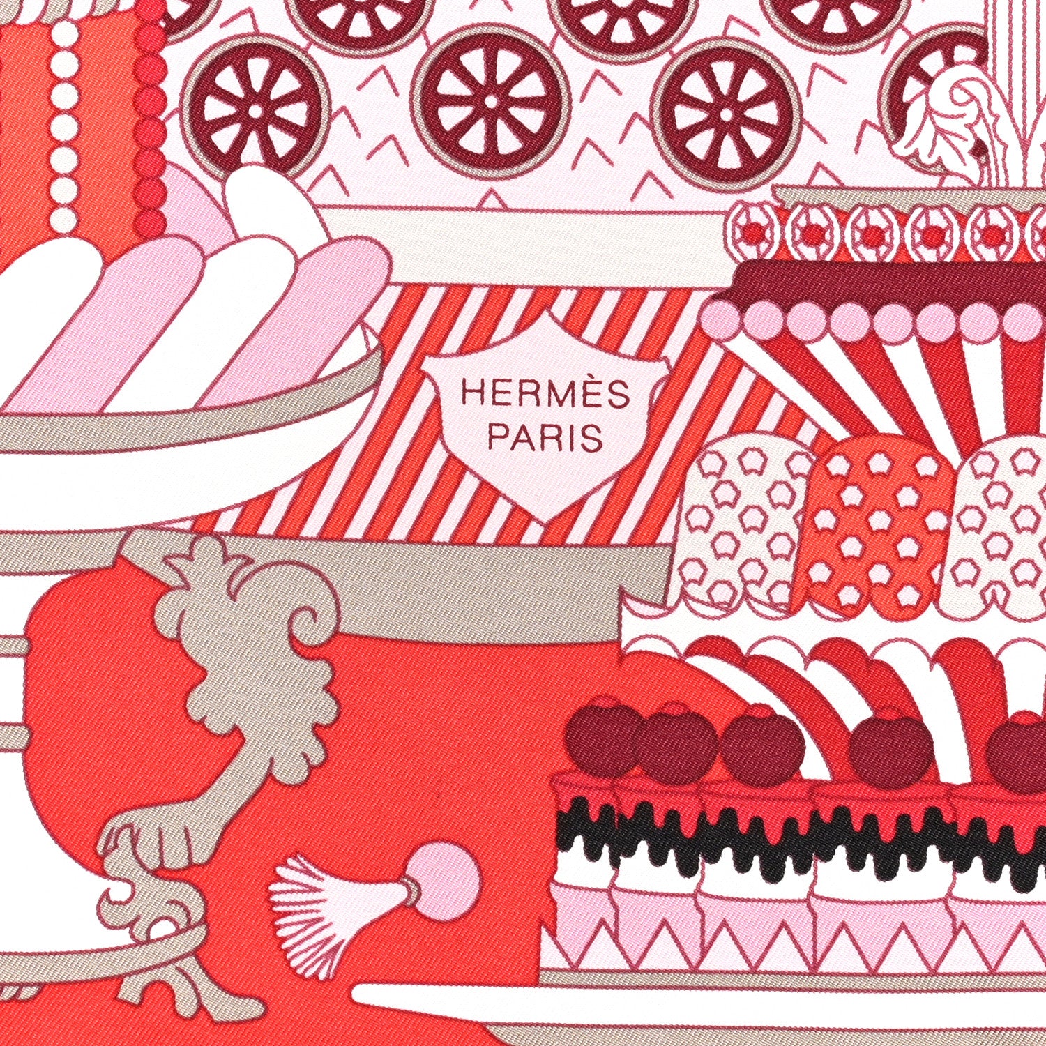 Hermes Silk La Patisserie Francaise Scarf 90 Rouge Rose White 2 of 6