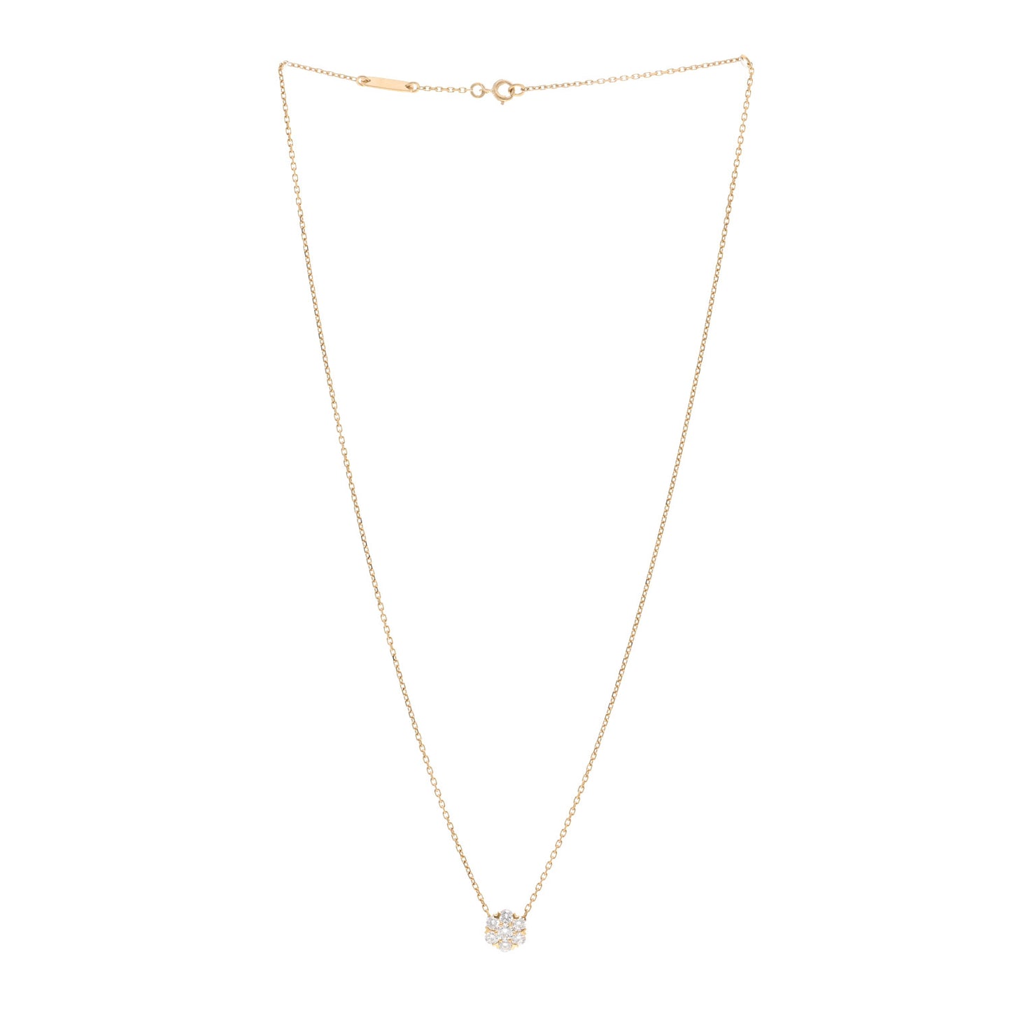 18K Yellow Gold Diamond Fleurette Pendant Necklace