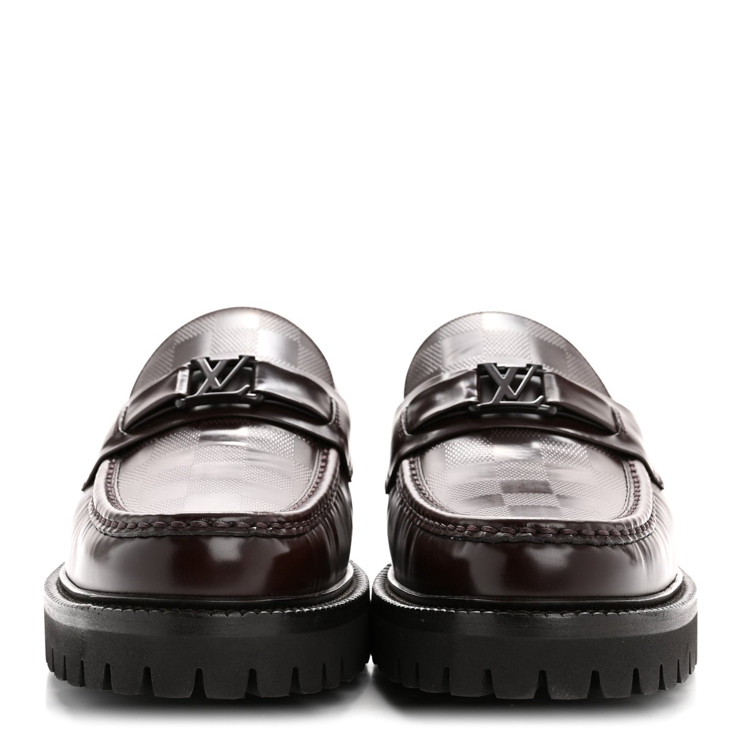 Damier Calfskin Embossed Mens Major Loafers 10 Brown