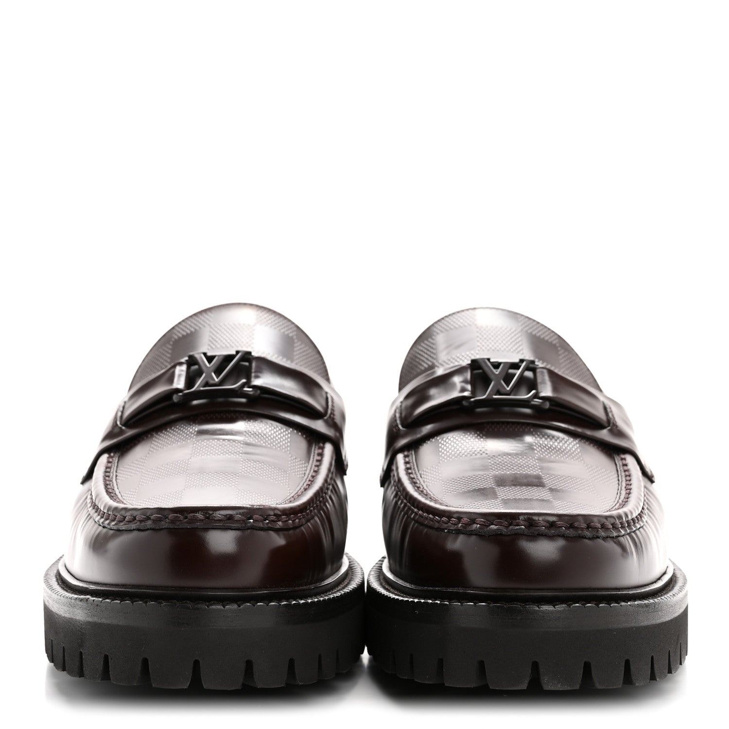 Louis Vuitton Damier Calfskin Embossed Mens Major Loafers 10 Brown 3 of 9