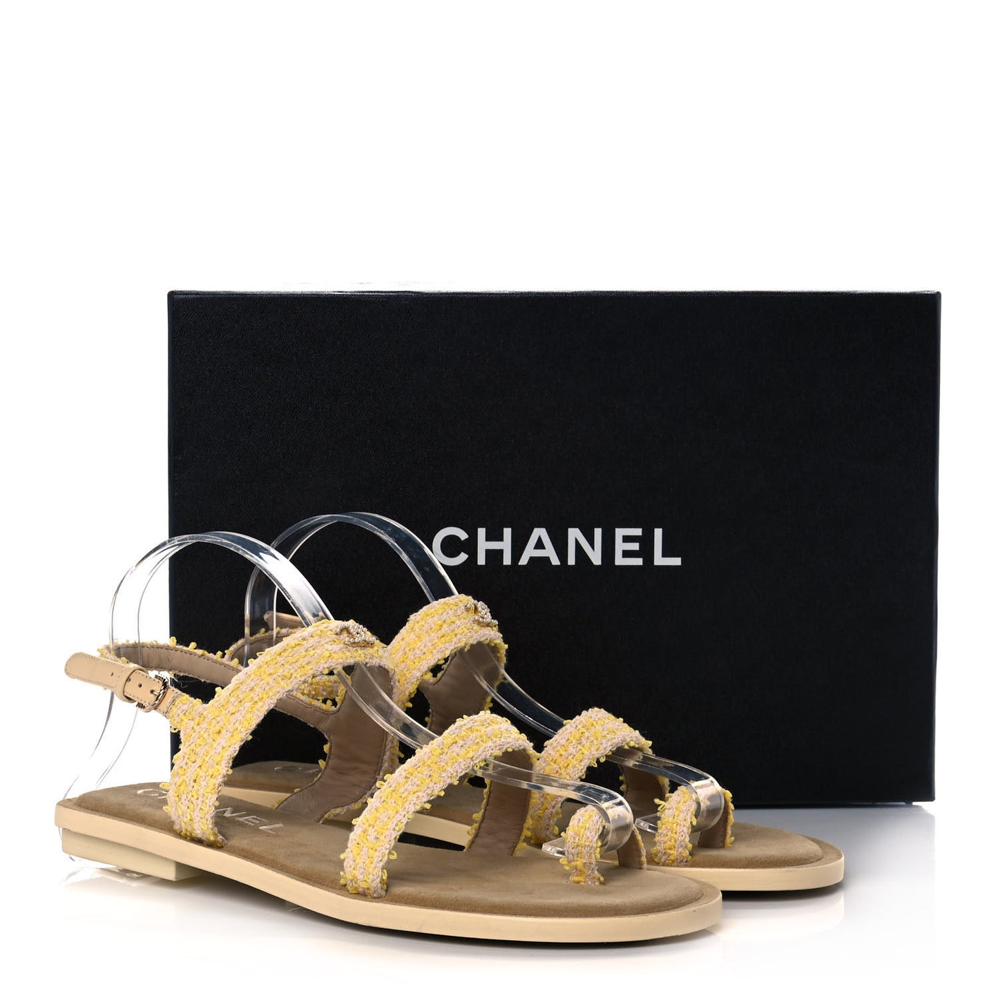 Tweed CC Sandals 39.5 Yellow Light Pink