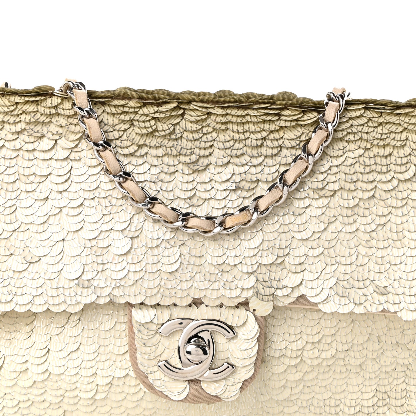 Sequin Paillette Small Flap Beige