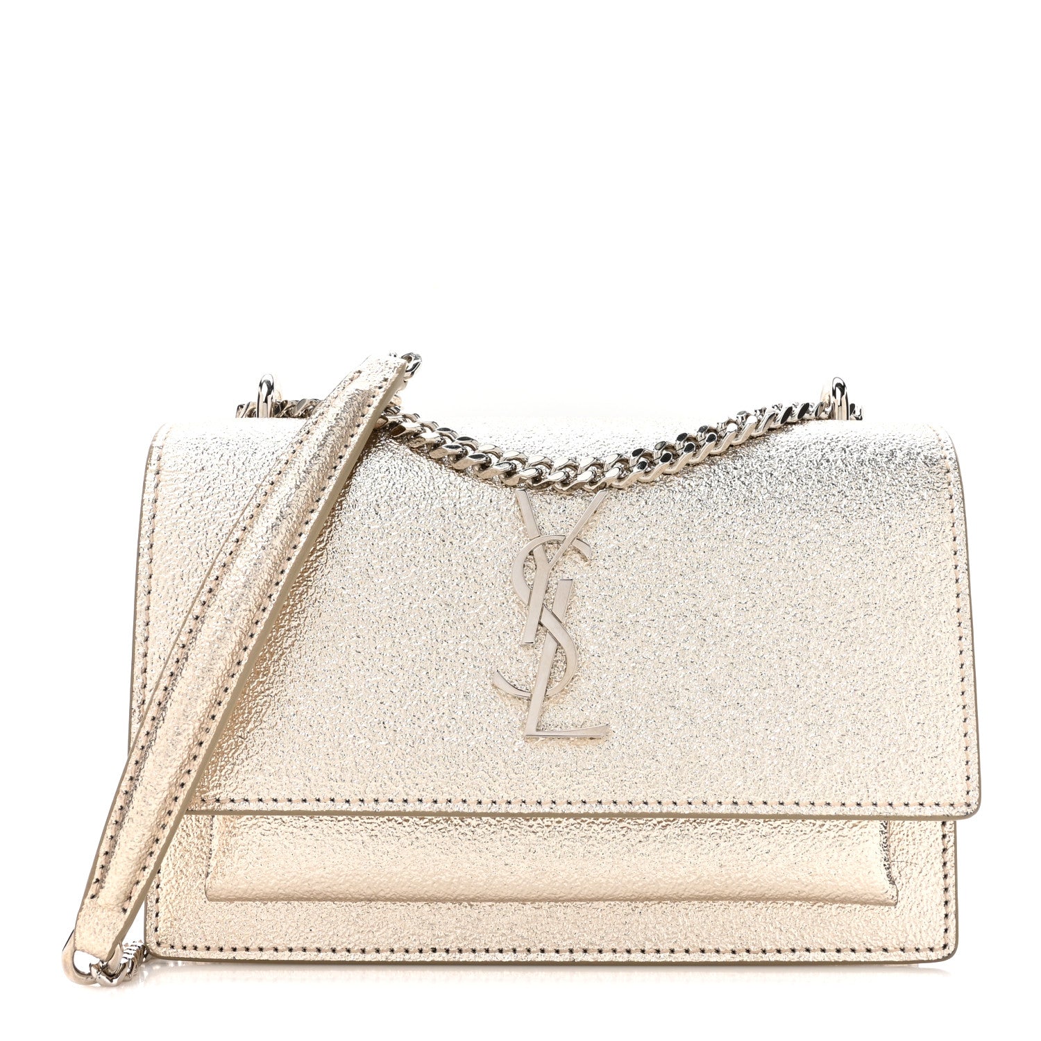 Saint Laurent Metallic Crackled Calfskin Monogram Sunset Chain Wallet Gold 1 of 11