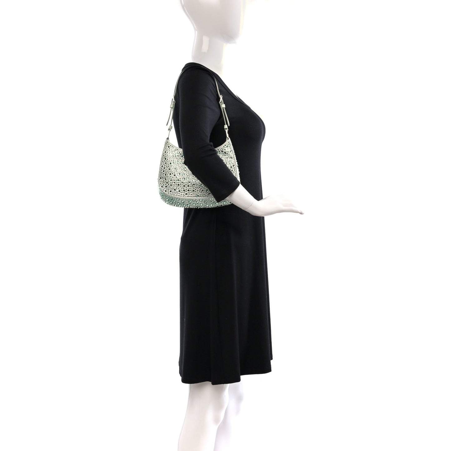 Satin Crystal Cleo Adjustable Strap Shoulder Bag Acqua