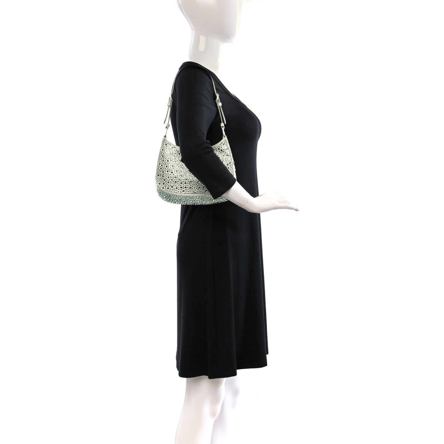 Prada Satin Crystal Cleo Adjustable Strap Shoulder Bag Acqua 2 of 11