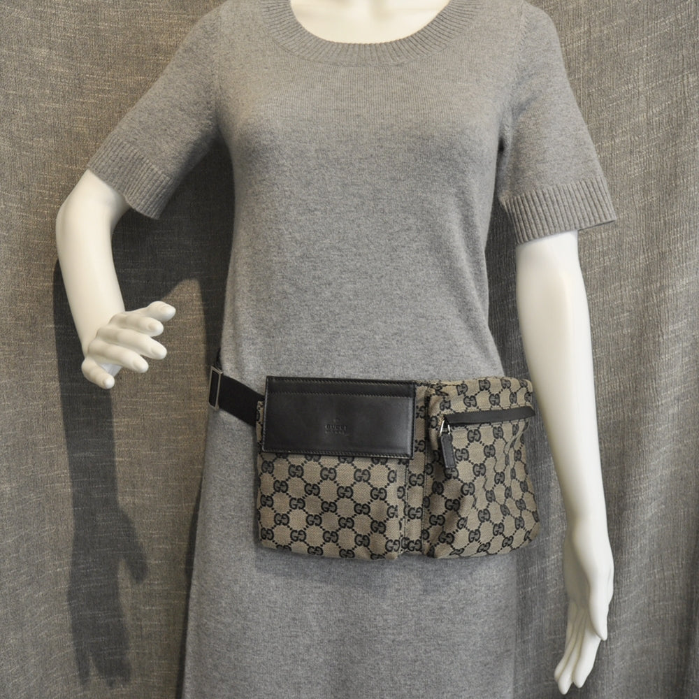 GG Monogram Web Double Pocket Belt Bag Navy Black