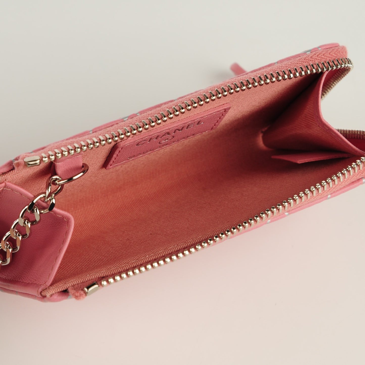 Lambskin Camellia Embossed Key Holder Case Pink