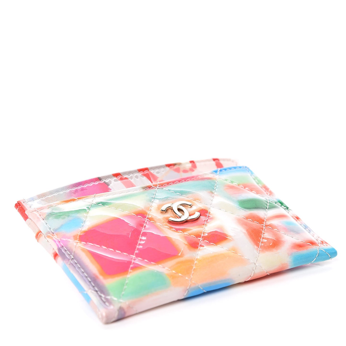 Patent Printed Quilted Card Holder Multicolor