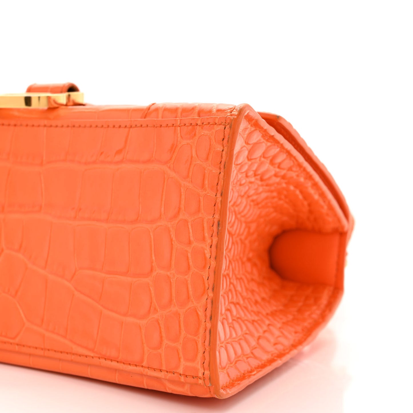 Shiny Calfskin Crocodile Embossed Small Hourglass Top Handle Bag Orange