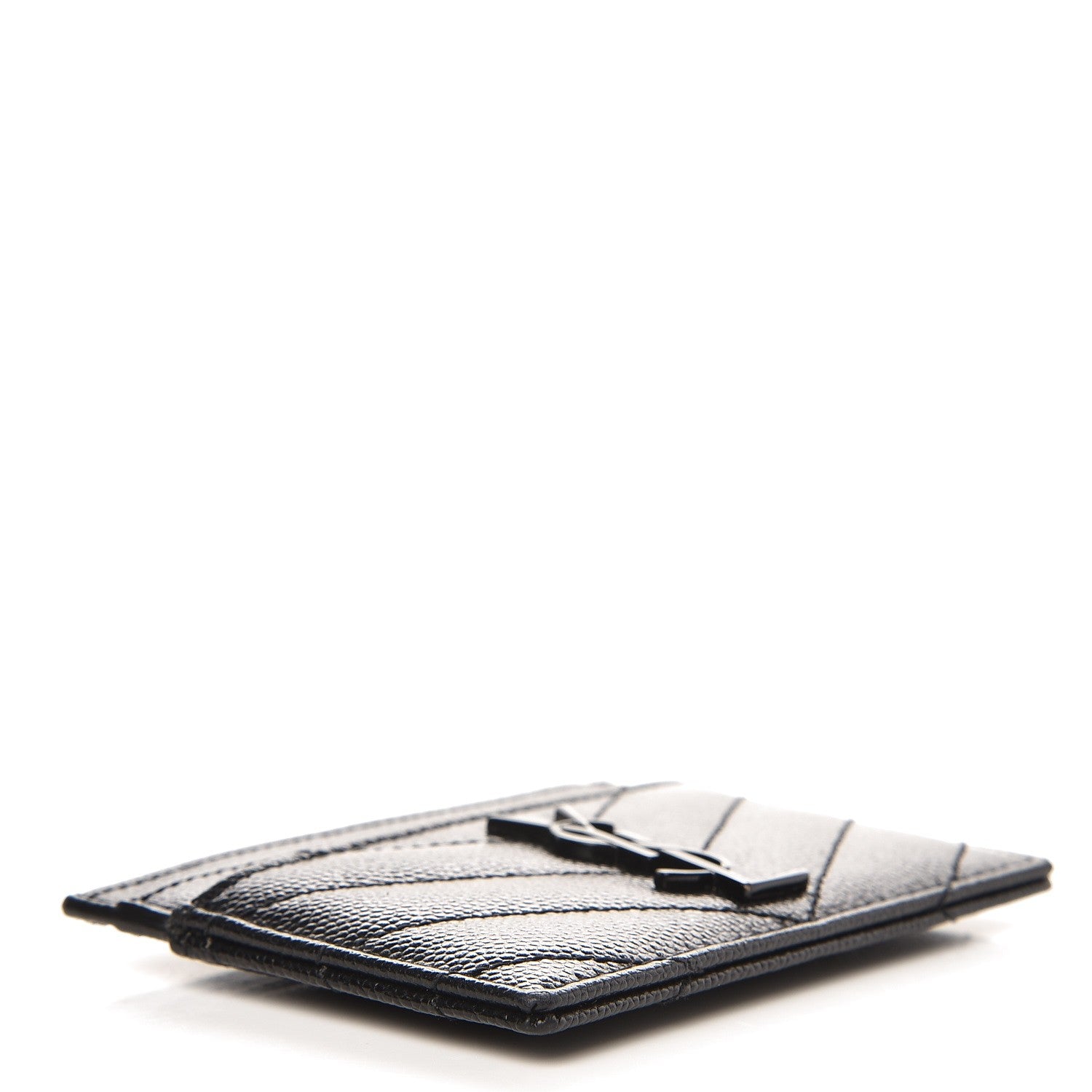 Saint Laurent Grain De Poudre Matelasse Chevron Monogram Credit Card Case Black 4 of 8