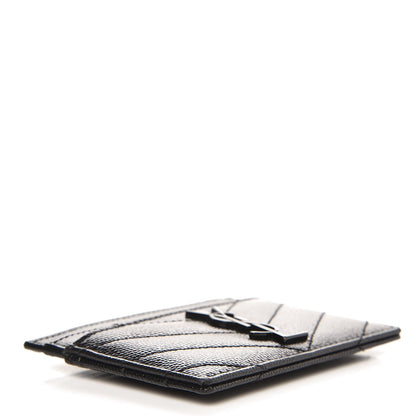 Saint Laurent Grain De Poudre Matelasse Chevron Monogram Credit Card Case Black 4 of 8