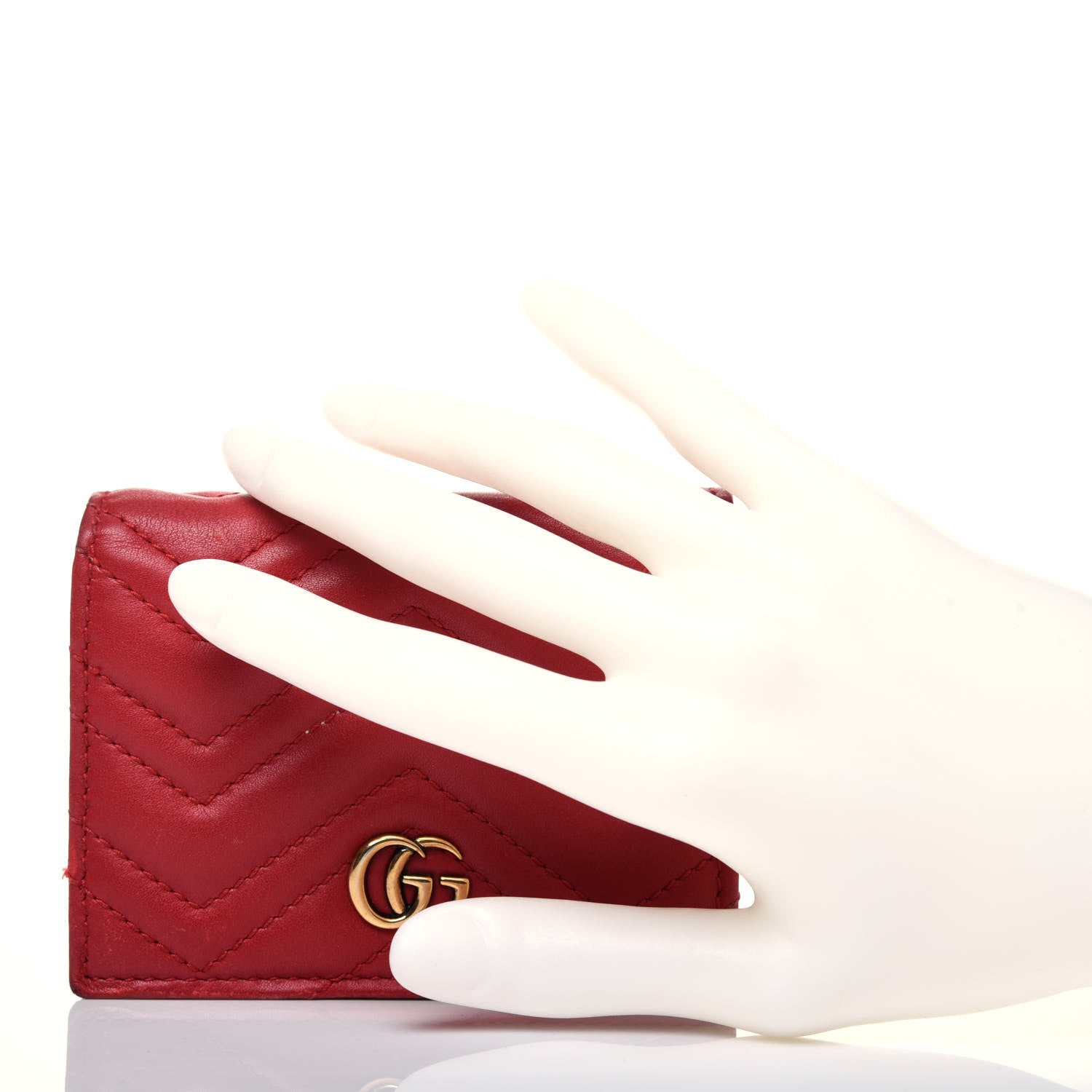 Gucci Calfskin Matelasse GG Marmont Card Case Wallet Hibiscus Red 2 of 19