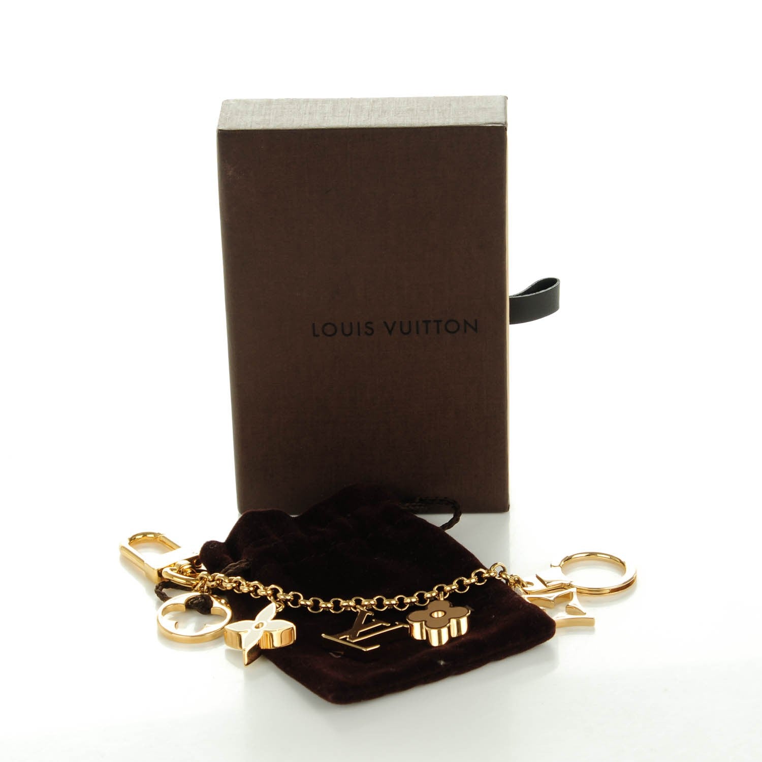Louis Vuitton Brass Enamel Fleur De Monogram Bag Charm Chain Gold 5 of 5