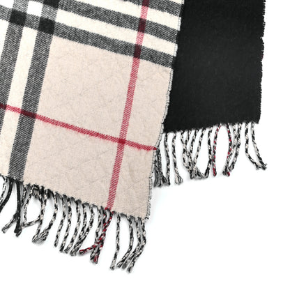 Burberry Cashmere Wool Half Mega Check Reversible Fringe Scarf Black 3 of 5