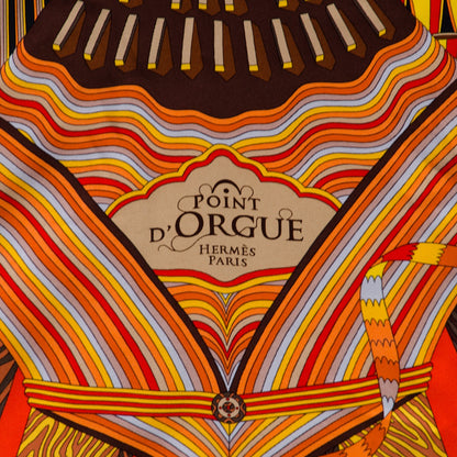 Hermes Silk Point D’Orgue Scarf 90 Orange Brun Jaune 3 of 6