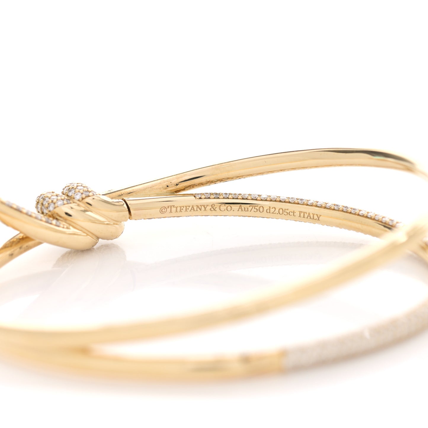 18K Yellow Gold Diamond Knot Double Row Hinged Bangle Bracelet