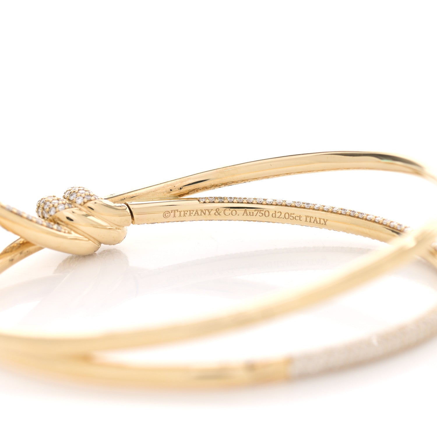 Tiffany 18K Yellow Gold Diamond Knot Double Row Hinged Bangle Bracelet 2 of 4