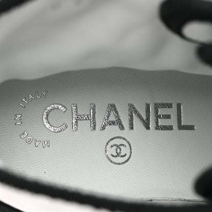Chanel Fabric Grosgrain Quilted Cap Toe Lace Up Combat Boots 37 White Black 7 of 11