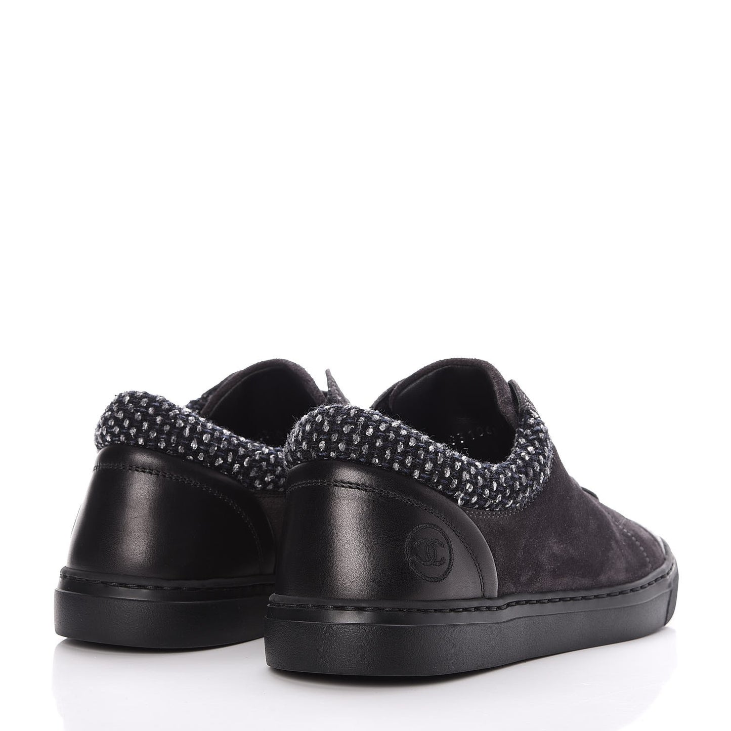 Suede Calfskin Tweed Low Top Sneakers 37 Dark Grey