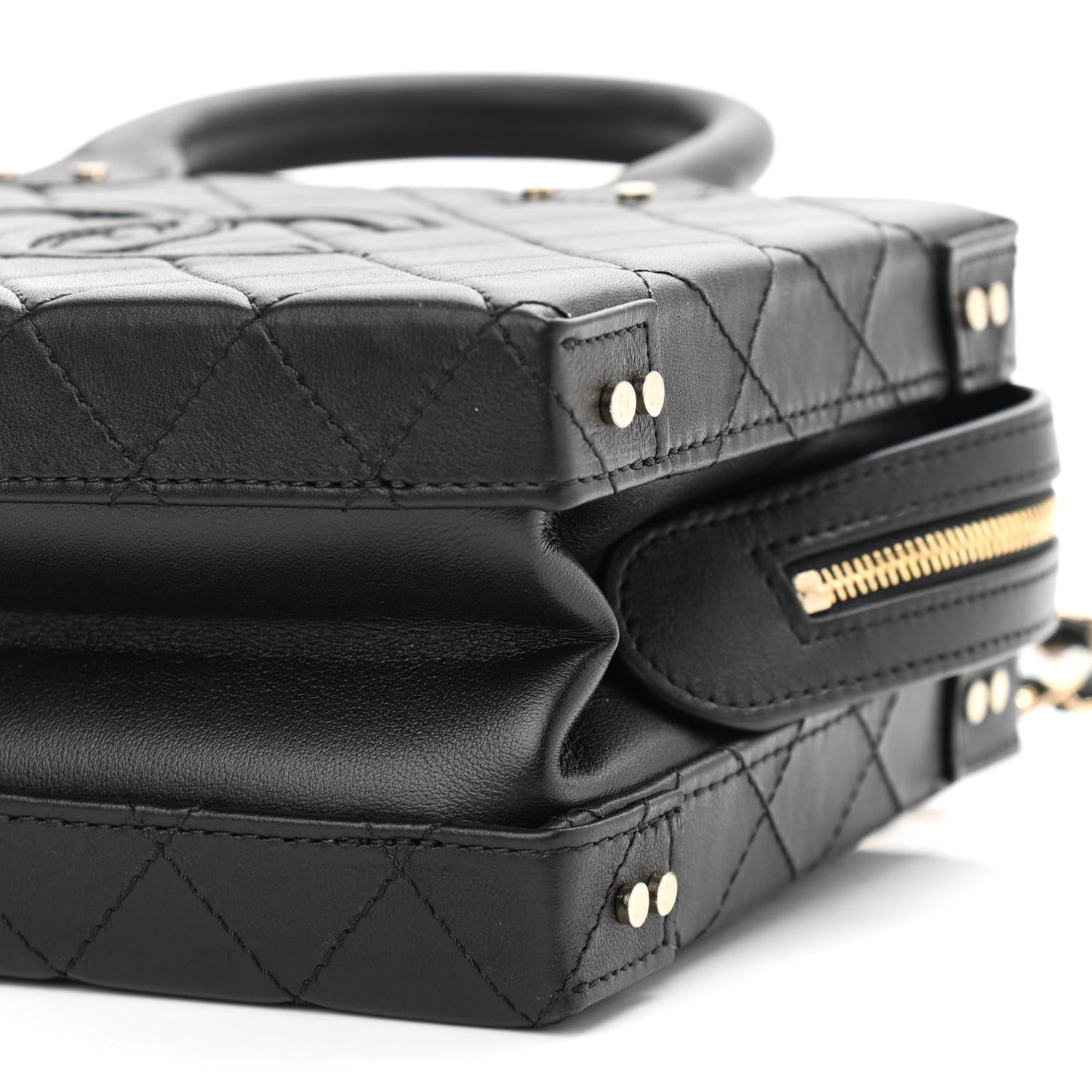 Calfskin Quilted Studded Square Vanity Case Black
