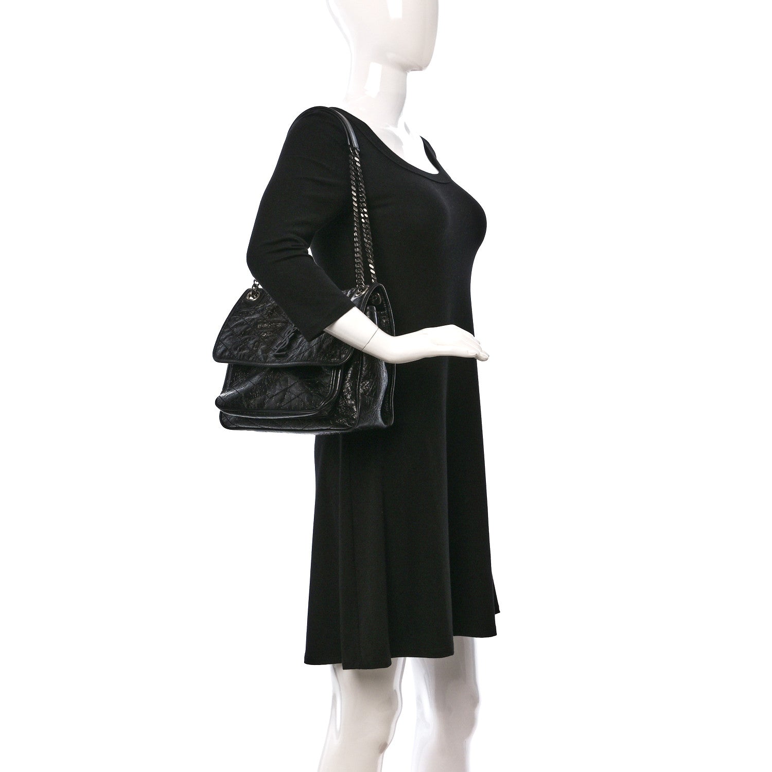 Saint Laurent Crinkled Calfskin Matelasse Monogram Medium Niki Chain Satchel Black 2 of 9