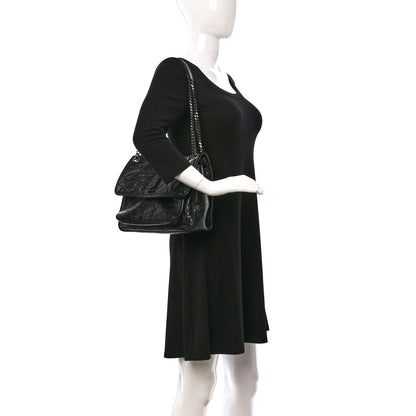 Saint Laurent Crinkled Calfskin Matelasse Monogram Medium Niki Chain Satchel Black 2 of 9