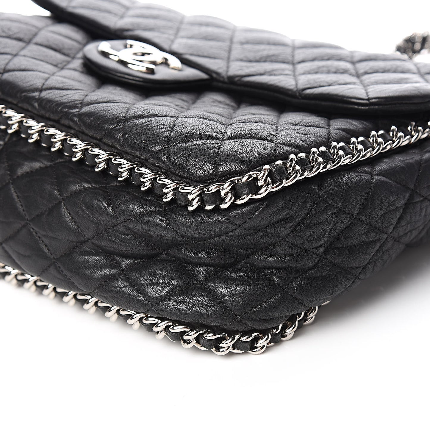 Washed Lambskin Quilted Maxi Chain Around Flap Black