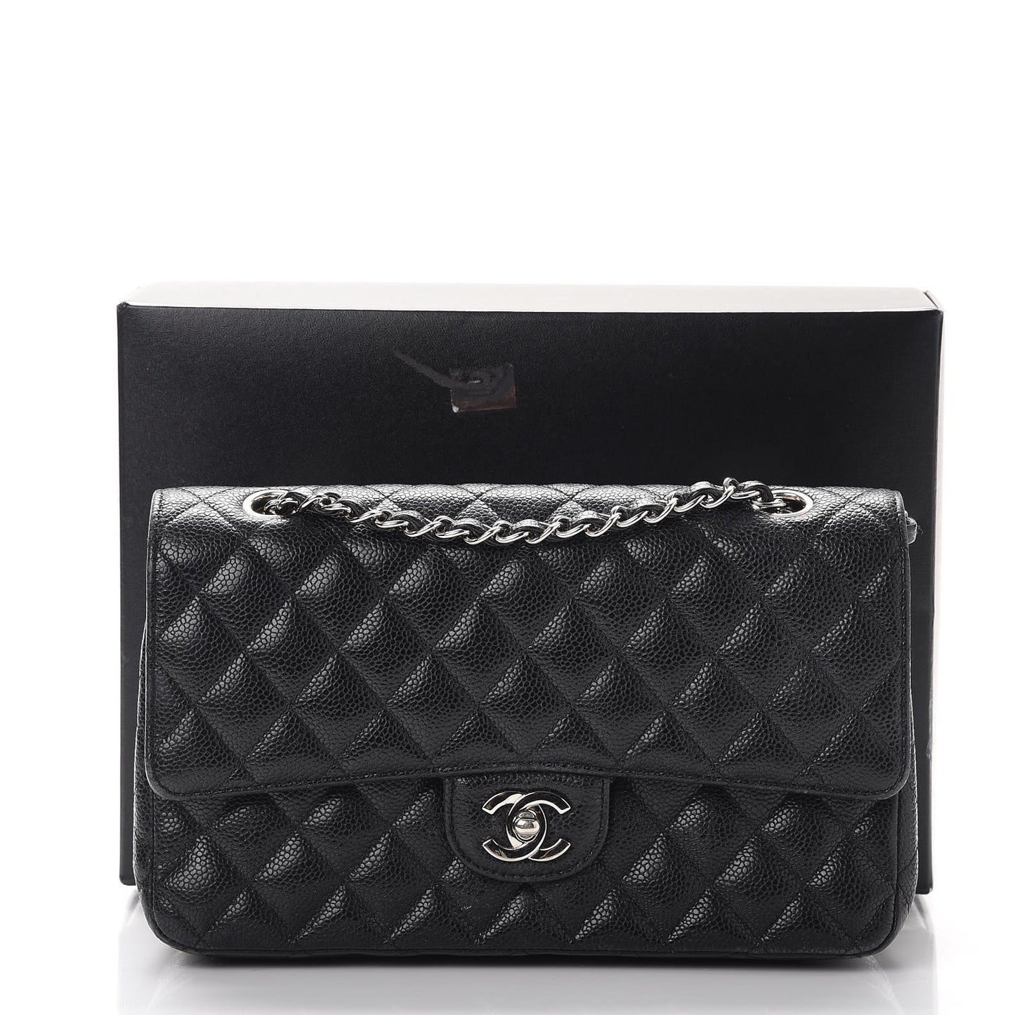 Caviar Quilted Medium Double Flap Black