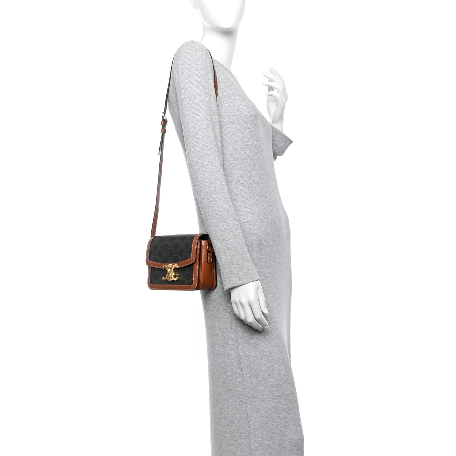 Celine Calfskin Triomphe Canvas Teen Triomphe Bag Tan 2 of 13