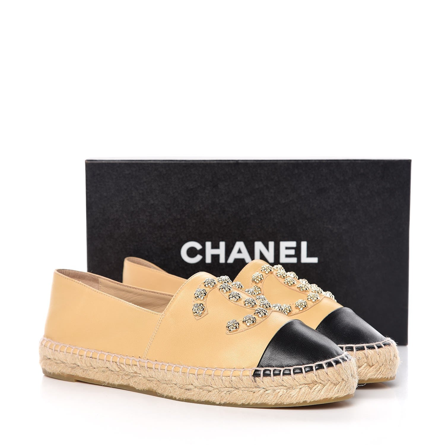 Chanel Lambskin Camellia CC Espadrilles 39 Beige Black 11 of 11