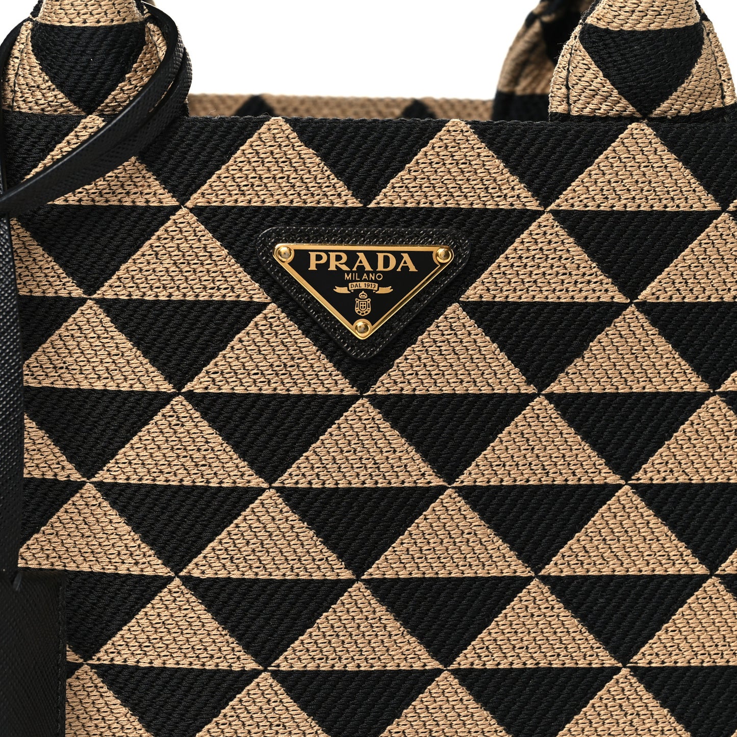 Jacquard Saffiano Triangolo Symbole Embroidered Small Tote Black Corda