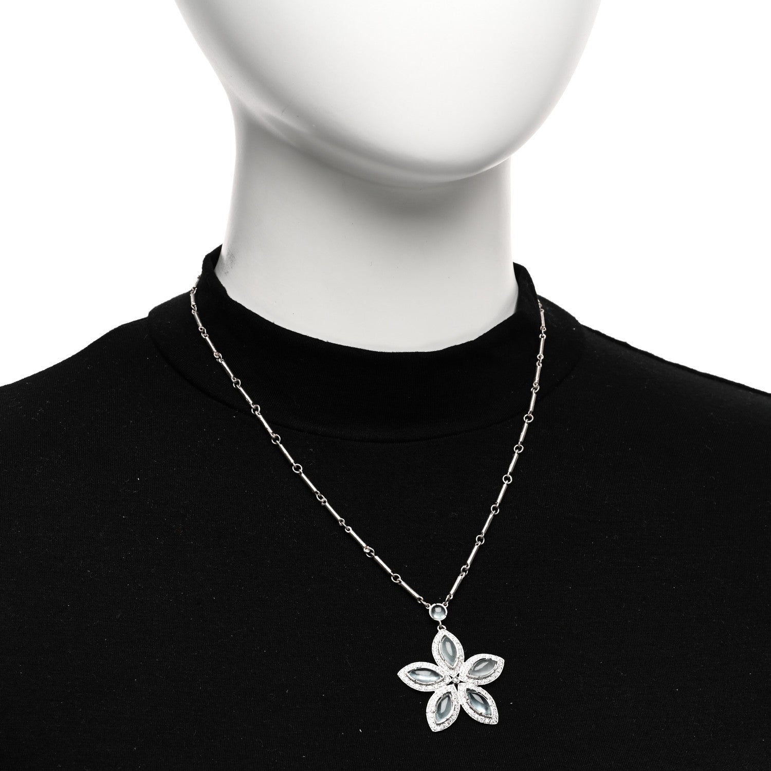 Irene Neuwirth 18K White Gold Aquamarine Diamond Flower Necklace 2 of 5
