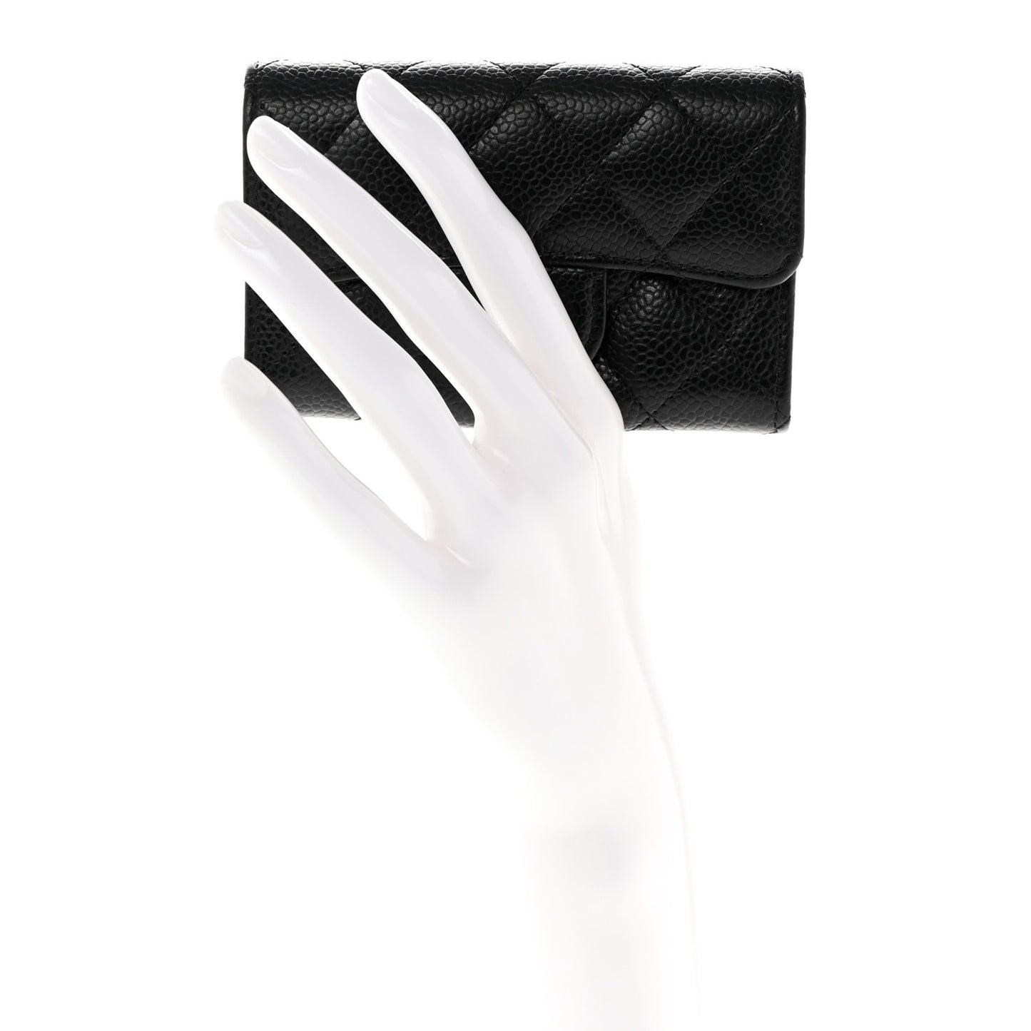 Caviar Quilted Flap Card Holder Wallet Black