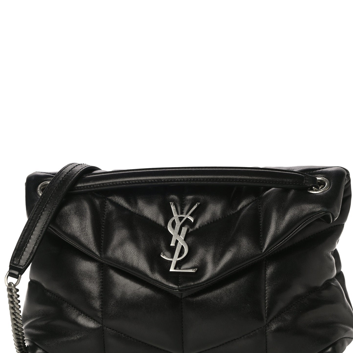 Lambskin Quilted Small Loulou Puffer Monogram Chain Satchel Black