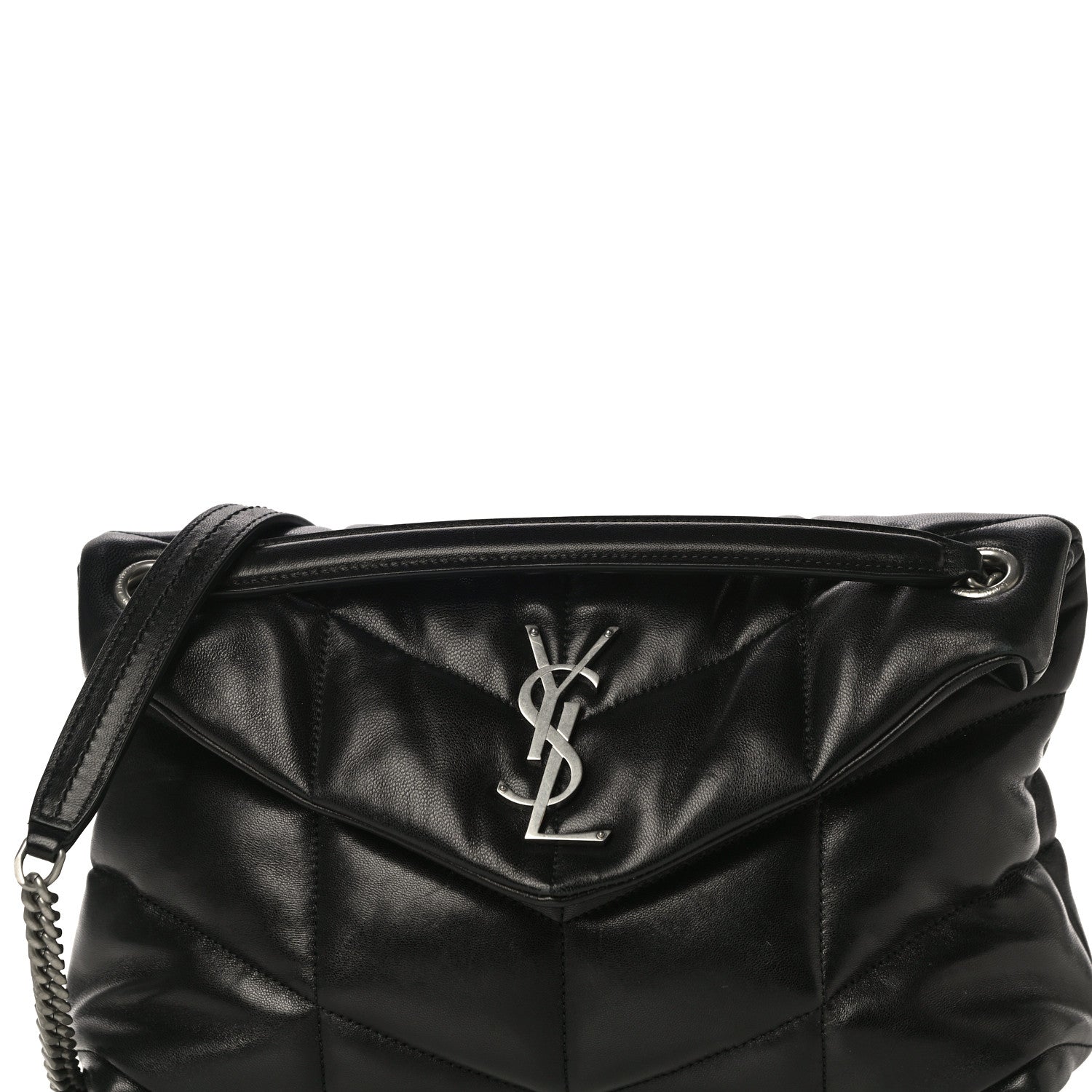 Saint Laurent Lambskin Quilted Small Loulou Puffer Monogram Chain Satchel Black 8 of 13