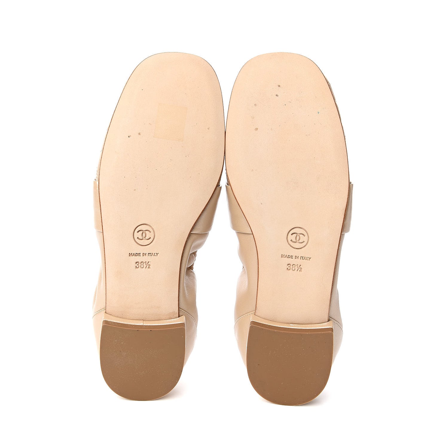 Laminated Lambskin Womens Quilted Elastic CC Moccasin Loafers 38.5 Beige