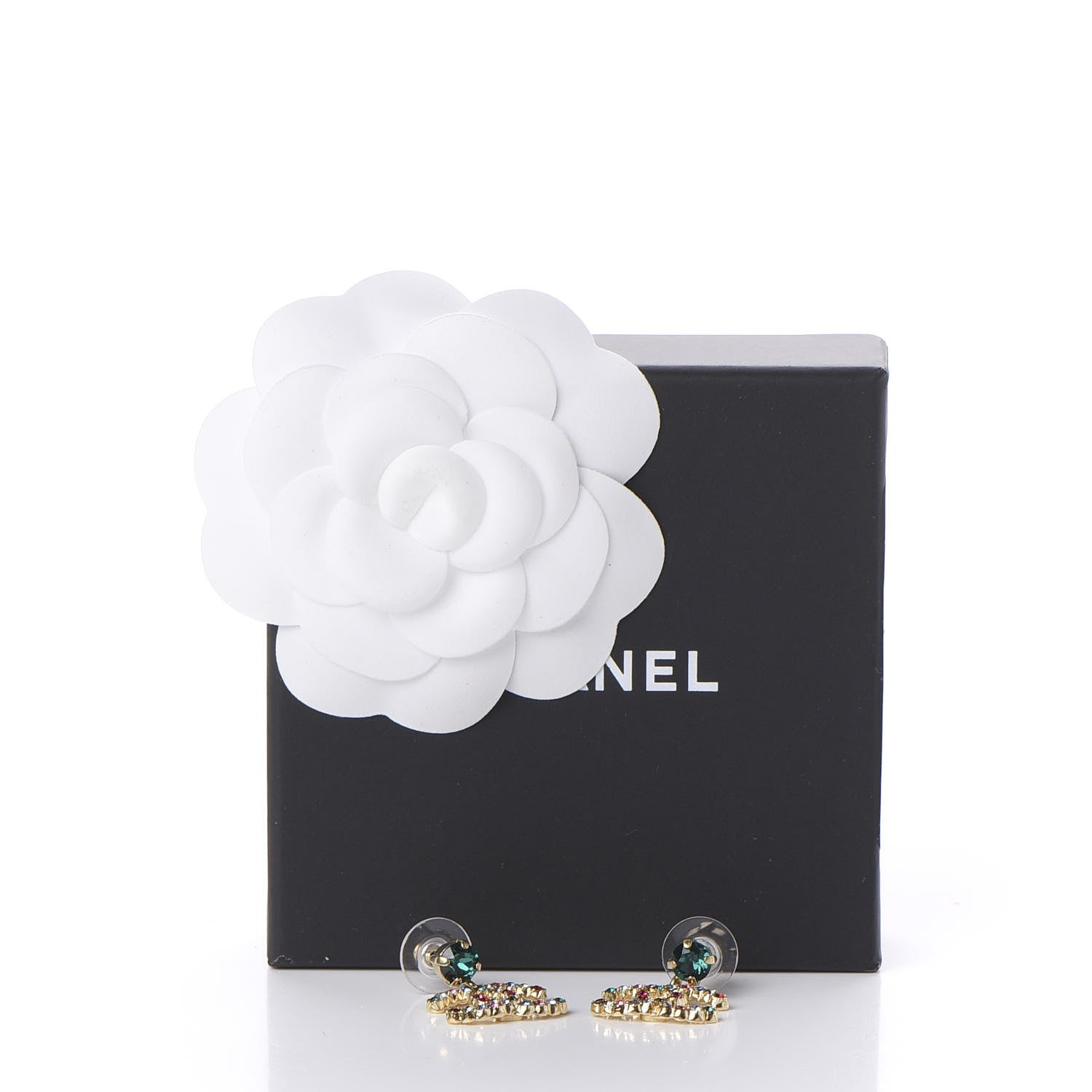 Chanel Crystal Over The Rainbow CC Drop Earrings Gold Multicolor 5 of 5