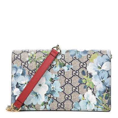 Gucci GG Supreme Monogram Blooms Chain Wallet Blue 1 of 11