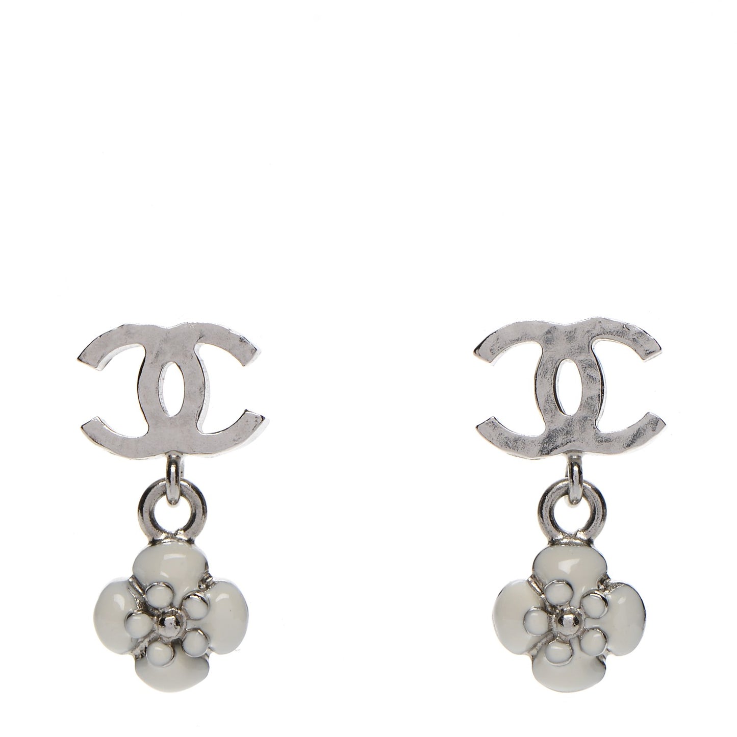 Enamel CC Camellia Drop Earrings Silver