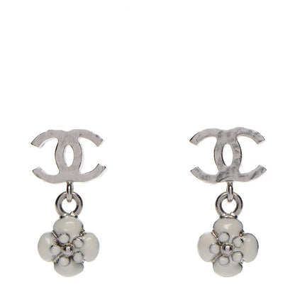 Chanel Enamel CC Camellia Drop Earrings Silver 1 of 4