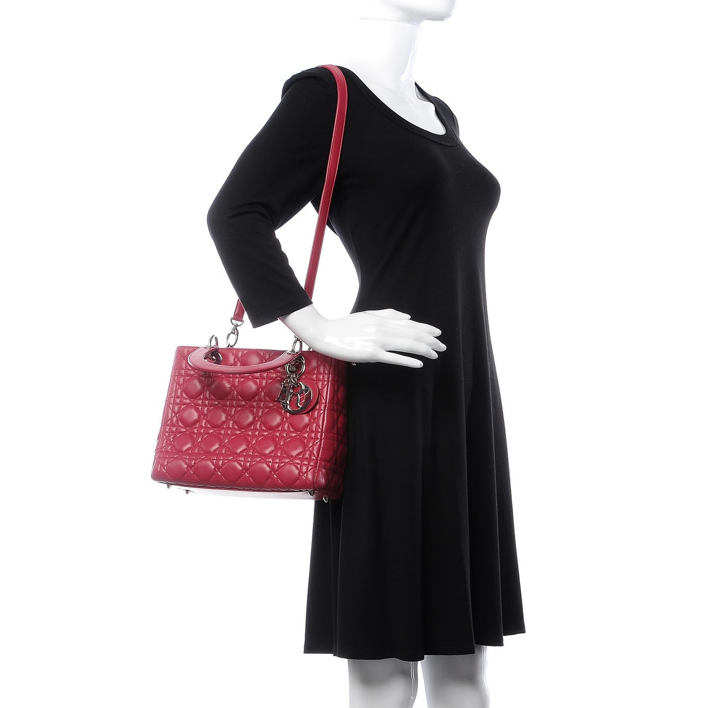 Lambskin Cannage Medium Lady Dior Fuchsia