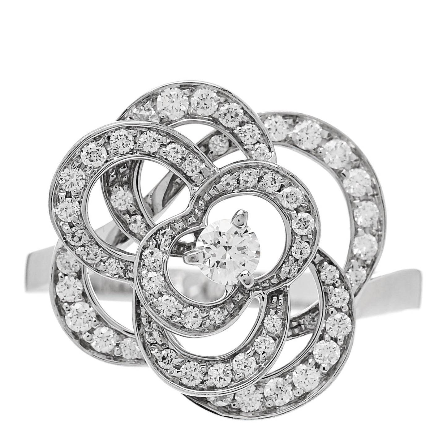 18K White Gold Diamond Medium Fil de Camelia Ring 57 8