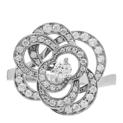 Chanel 18K White Gold Diamond Medium Fil de Camelia Ring 57 8 1 of 6