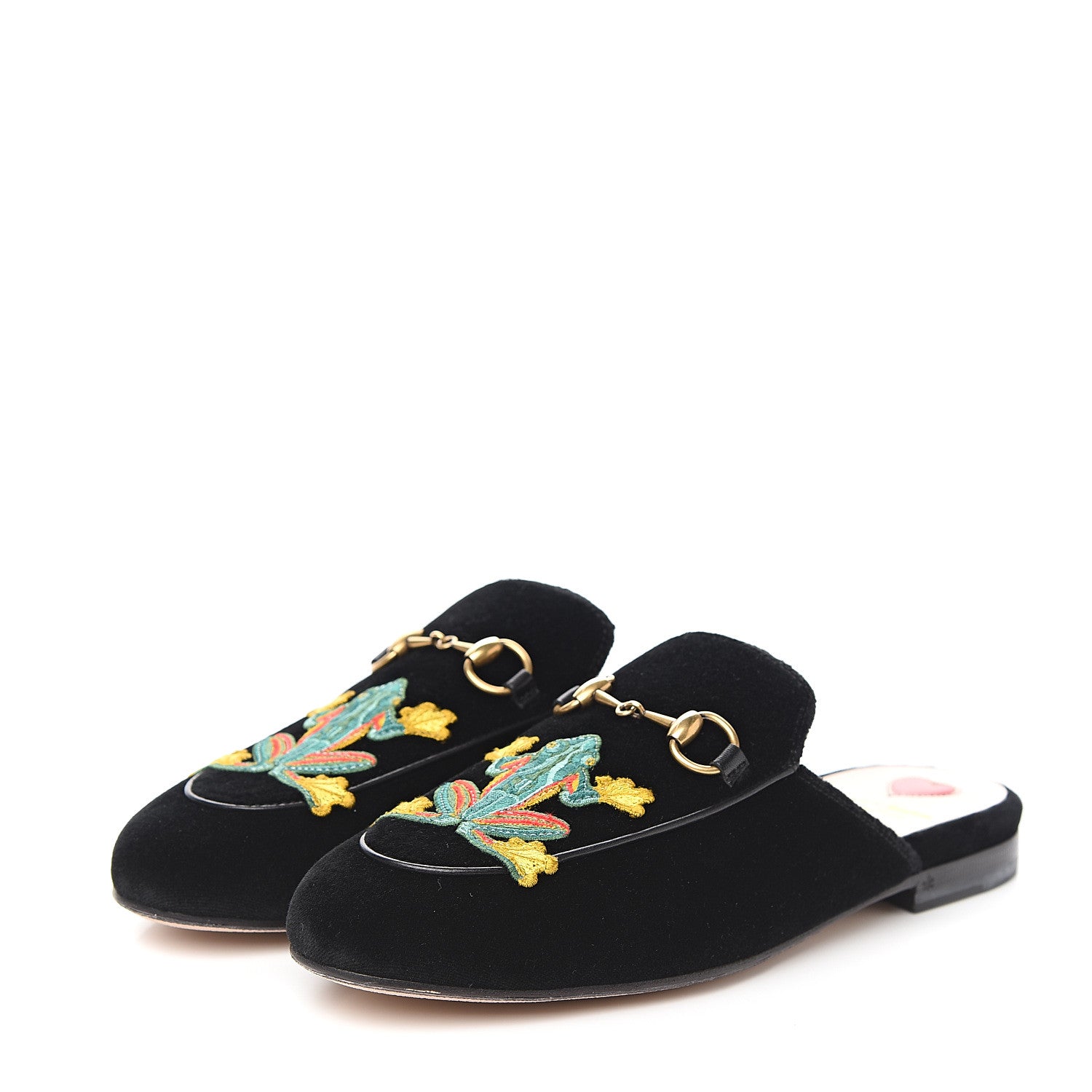 Gucci Velvet Frog Embroidered Womens Princetown Slippers 36.5 Black 3 of 11